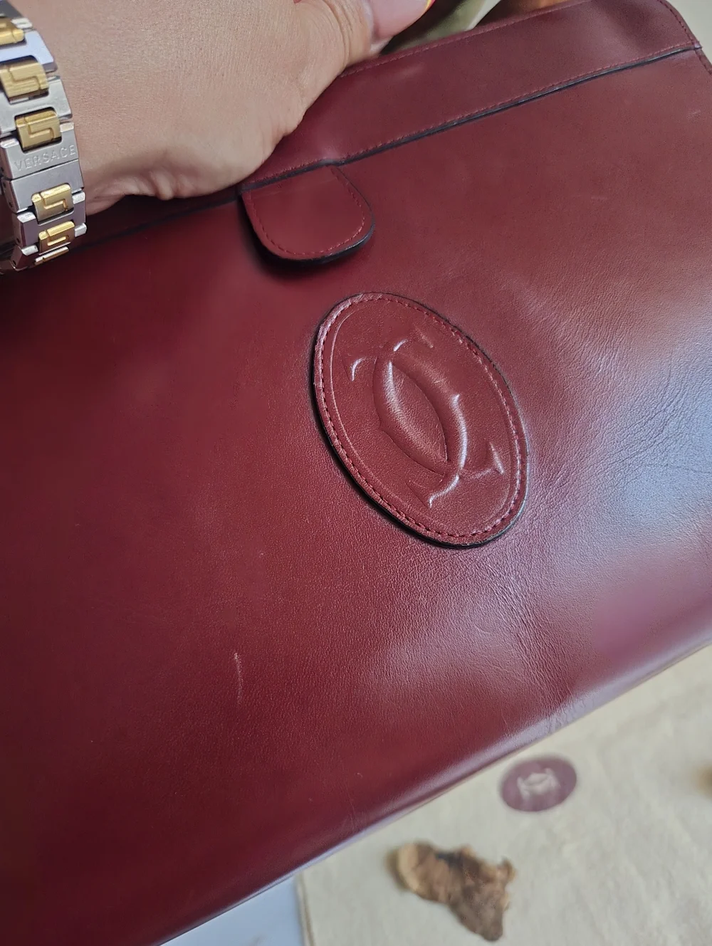 Vintage Cartier Burgundy Leather Portfolio Clutch Bag
